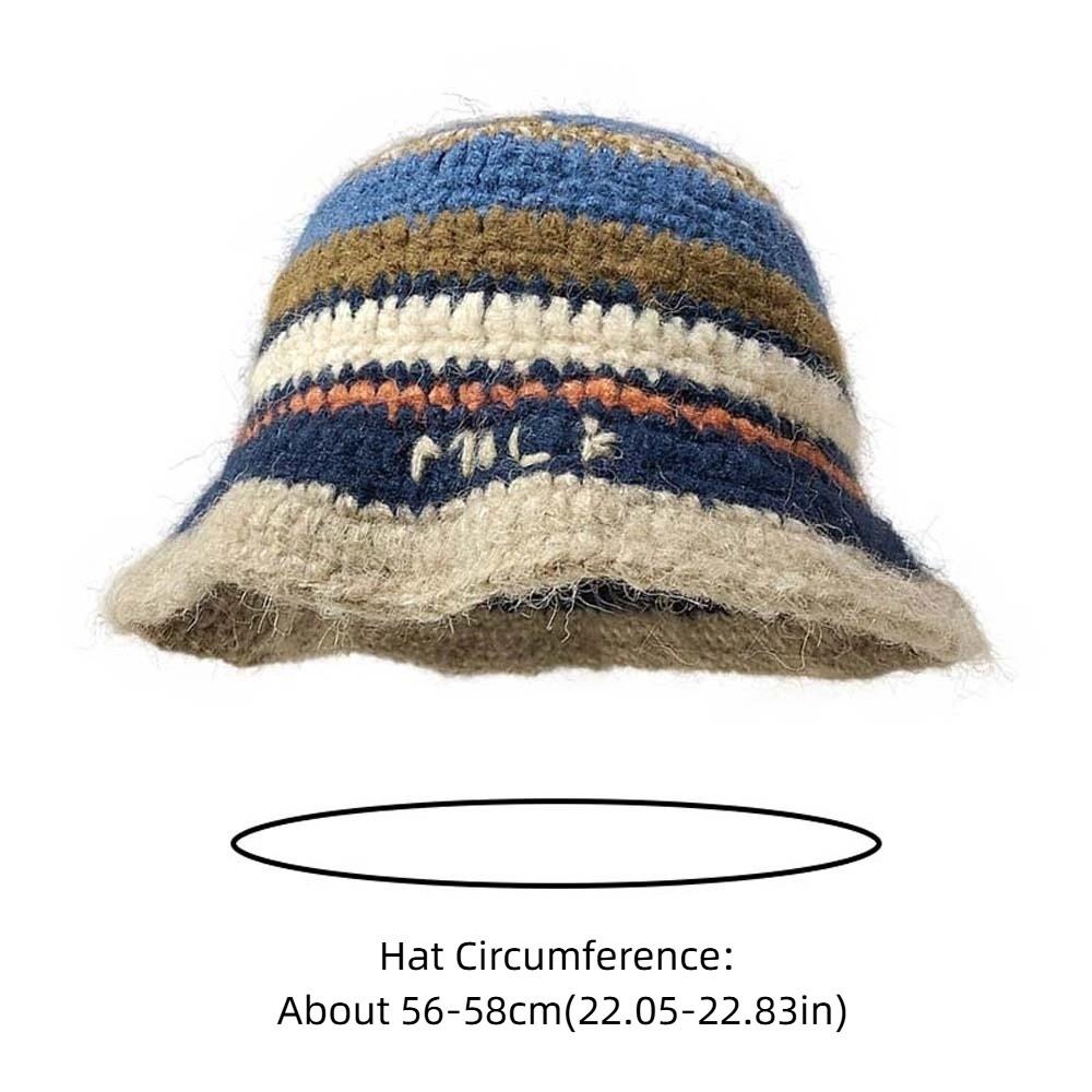 Fashion Warm Knitted Bucket Hat Anti-cold Temperament Striped Fisherman Hat Windproof Contrast Color Woven Basin Cap Autumn