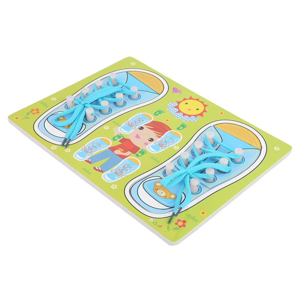 Learning To Tie Shoes Toy Wooden Dress Learning Baby Educational Toy Infant GiftBlue Green