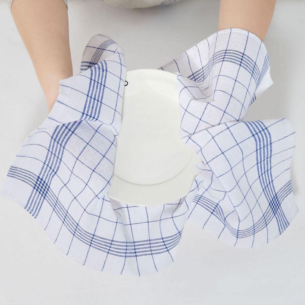 5PCS Reusable Kitchen Tea Towels Quick Drying Checkered Kitchen Towels Plaid Dish Towel  Bar