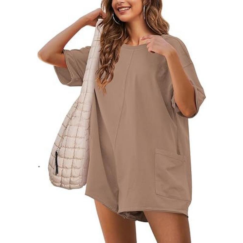 Summer Loose Casual Backless Short Sleeved Jumpsuit Shorts Women's Bodysuits