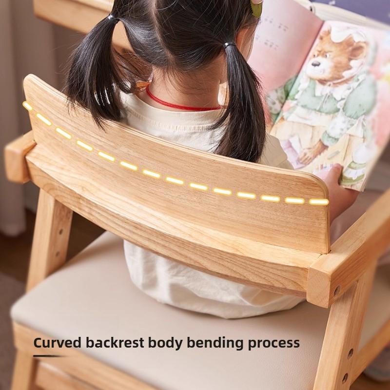 Adjustable Kids Study Chair, Solid Wood Baby High Chair with Soft Backrest, Anti-Tip Dining Stool with Footrest, Ergonomic Seat