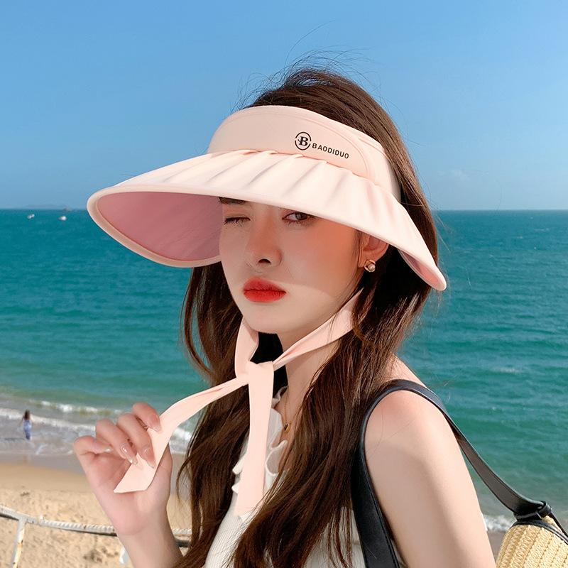8477 Summer Ice Silk Ribbon Empty Top Hat Fashion Shell Big Brim Sun Protection Hat UV Protection Sun Hat Children
