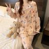 Spring new cute bear rabbit lace lapel collar long-sleeved trousers comfortable imitation cotton pajamas women's loungewear set