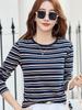 T-shirt rayé à manches longues et col rond pour femme - Coupe décontractée ample, parfait pour le printemps et l'automne, style coréen et japonais.
