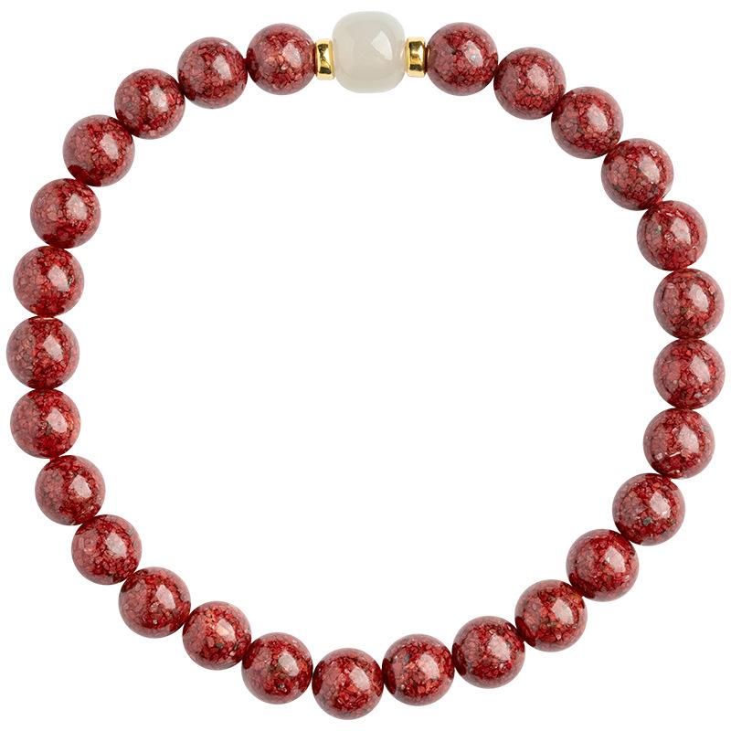 Cinnabar Purple Gold Sand Crystal Bracelet, Translucent Sand Bracelet for Women, Hetian Jade National Style Single Strand Bracelet