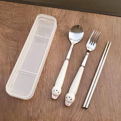 3in1 Rabbit Chopsticks Fork Spoon Picnic Stainless Steel Tableware Dinnerware Set Camping Travel Sets Cutlery Set