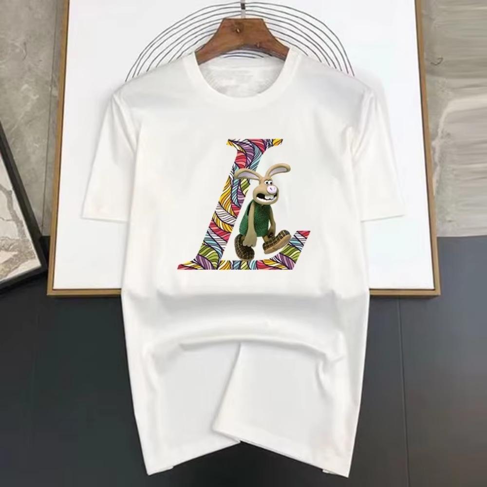 Walking Rabbit Pattern Printing Cotton Short Sleeve Men Street Luxury Brand T-Shirts Loose Oversized Tees Breathable Soft S-7XL