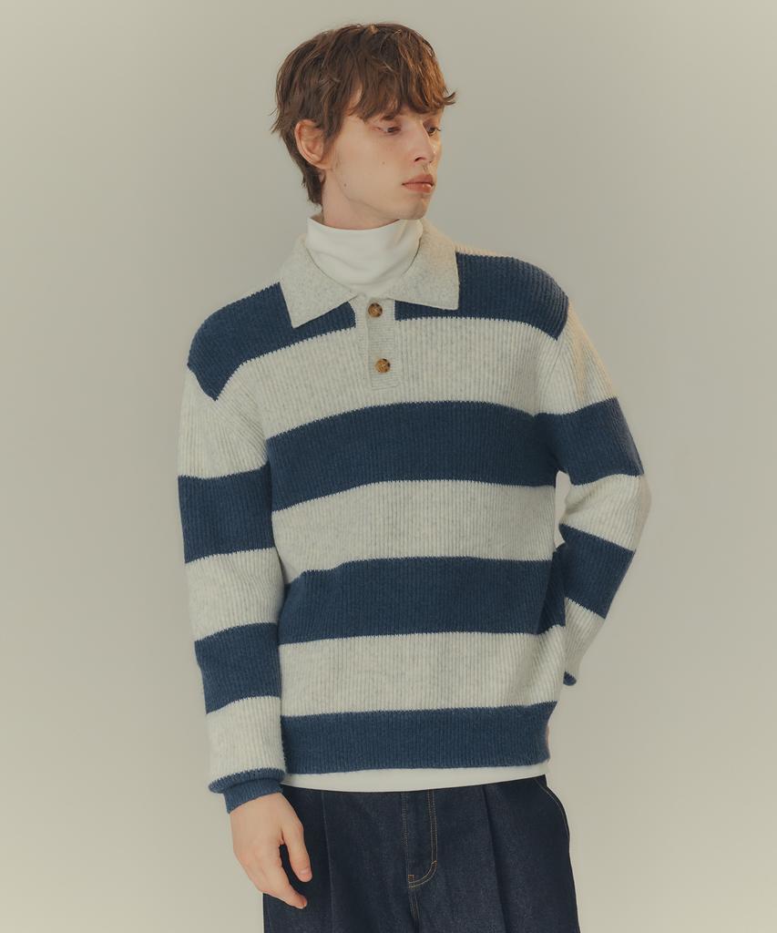 MINDBRIDGE Do Good_[Air Wool] Block Collar Semi-Overfit Knit - 2 Colors
