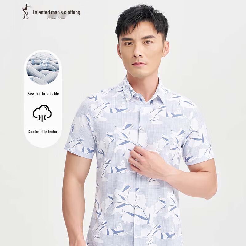 TRIES Men s Chinese Style Printed Short Sleeve Casual Shirt 2XL