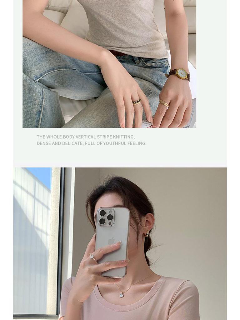 Women's Slim Fit Cotton U-Neck Short Sleeve Base Layer T-shirt