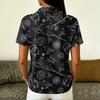 Women's Casual Button Down Short Sleeve Blouse with Halloween Print Lapel