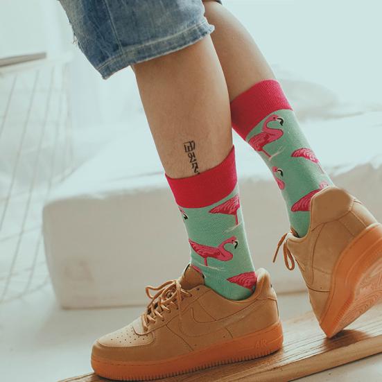 Winter Funny Animal Printed Flamingo Men Sock Elastic Cotton Casual Adult Sock