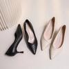2024 Fashion Women Shoes Career Versatile Black Pointed Shallow Single Shoes Female Sexy Fine Heel High Heels Zapatos Mujer