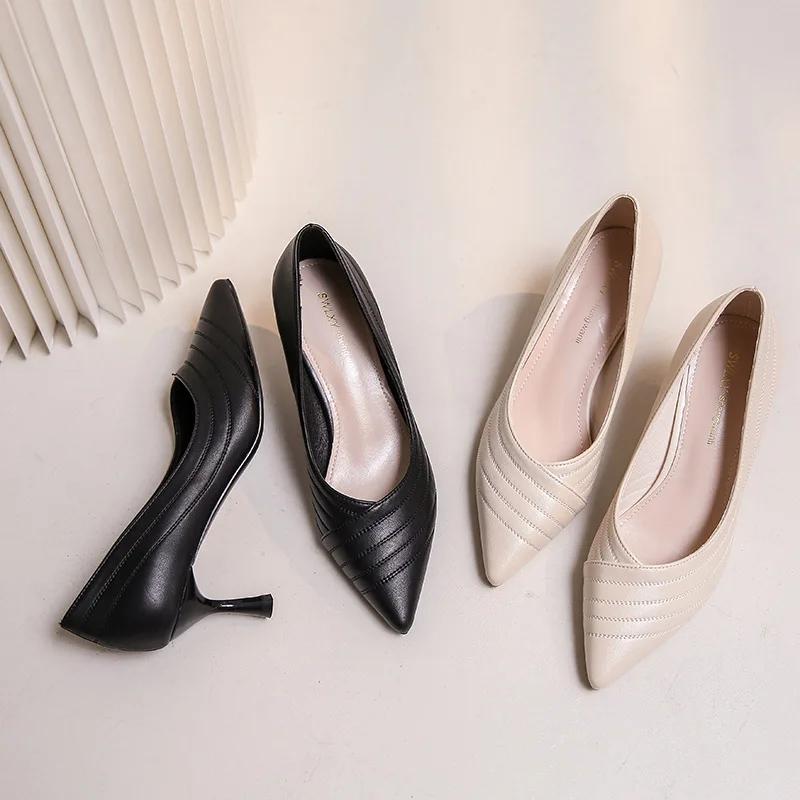 2024 Fashion Women Shoes Career Versatile Black Pointed Shallow Single Shoes Female Sexy Fine Heel High Heels Zapatos Mujer