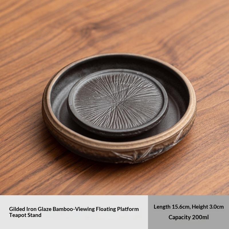 

Vintage Gilded Iron Glaze Water Storage Pot Accessories Teapot Lid Bowl Dry Tea Brewing Holder Tea Table Serving Tray