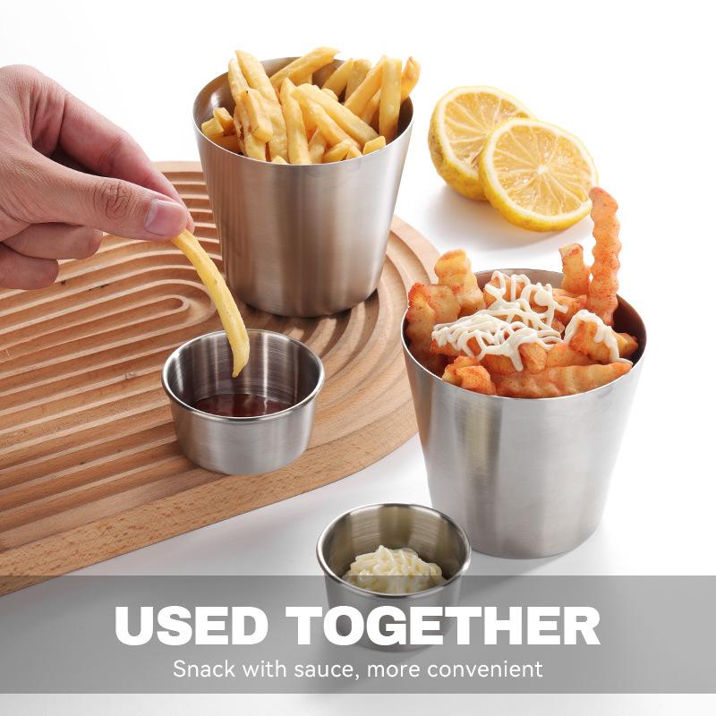 Stainless Steel Silver Sauce Dishes Appetizer Seasoning Tray French Fries Ketchup Cup Hot Pot Dipping Bowl Specialty Tableware