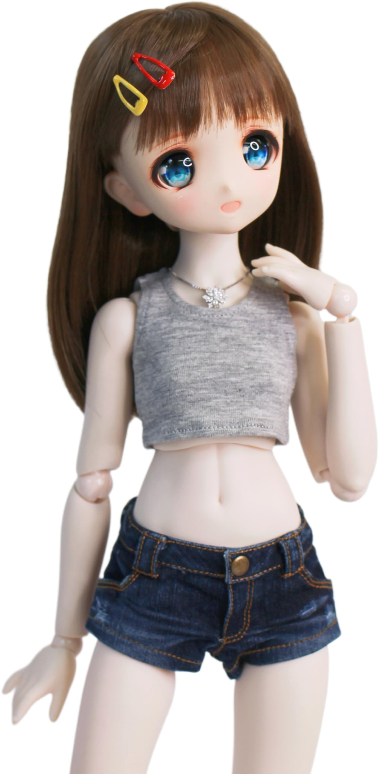 

[Petite Marie] 13 MDD Compatible Cropped Tank Top Short Sleeveless T-Shirt Versatile Simple Light Gray Daily T-Shirt Round Collar Casual 40cm Doll