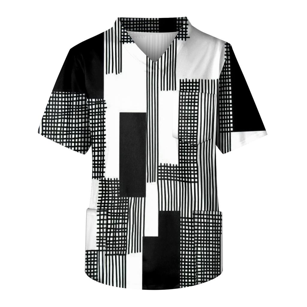 Men's Short Sleeve V Neck  Print Chest Pocket Carer Top