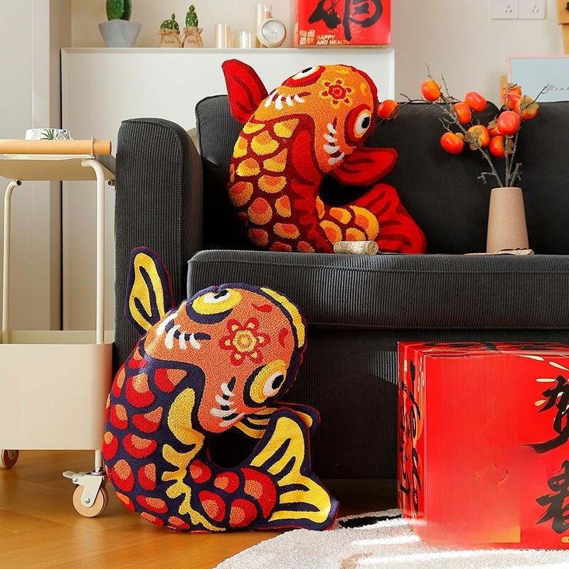 Traditional Chinese New Year Pillow Plush Cushion With Festive Embroidery For Home Decor