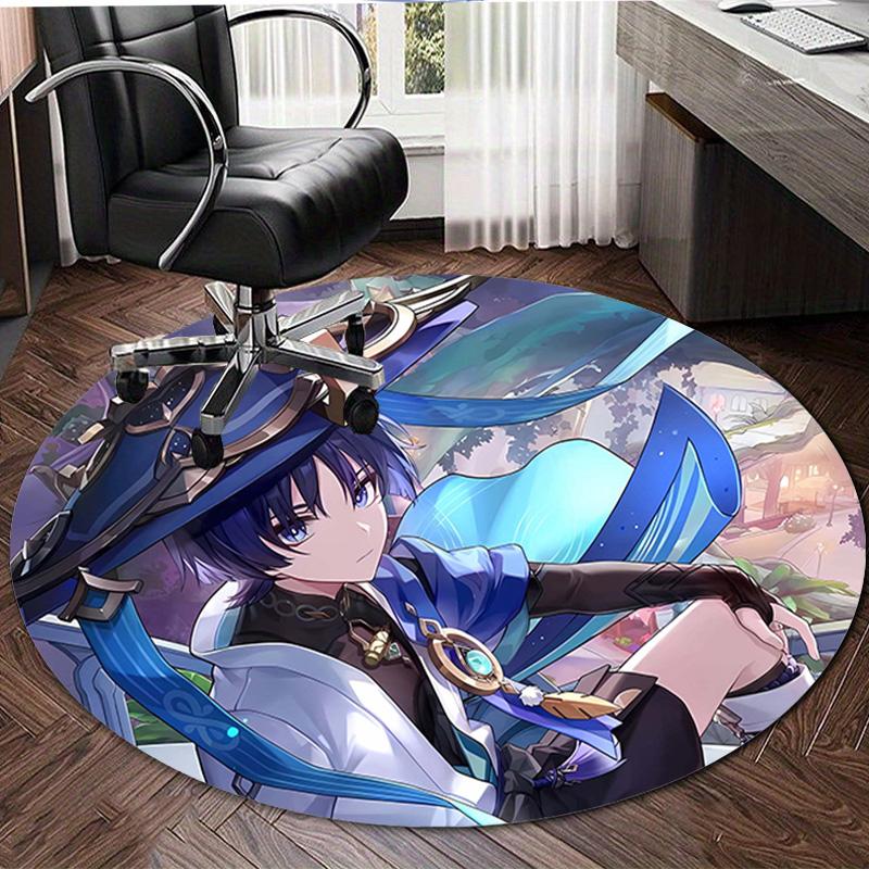 1pc Genshin Impact Wanderer2 Design Printed Area Round Carpet for Bedroom Living Room Home Decor Rugs Mat Non Slip Mat Rug for Bedside