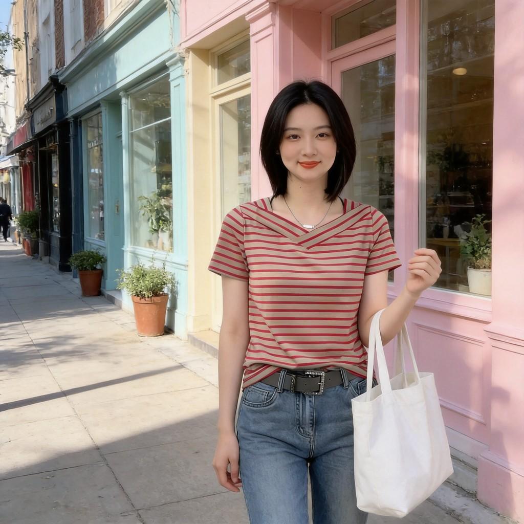 Oversize Striped T Shirt With Embroidery For Women Summer Casual Fashion