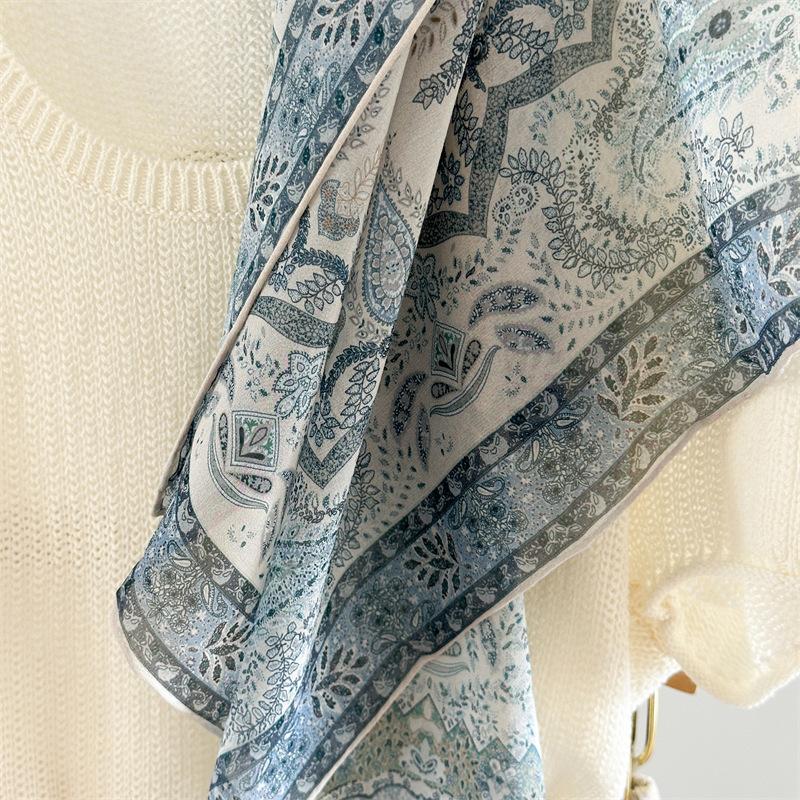 Old Money Style Retro Paisley Silk 61 Square Scarf 111 Mulberry Silk Georgette Curled Silk Scarf Temperament Versatile Cover