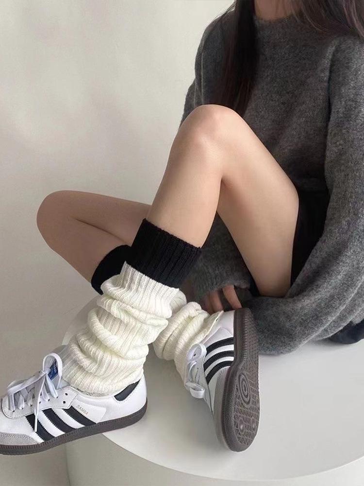 Knitted JK Socks and Socks White Calf Sock Covers, Spliced Leg Covers Stacked Socks Women Trendy Long Tube Pile Socks