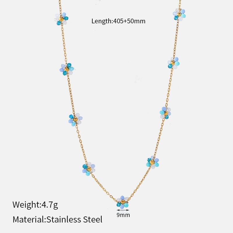 Blue flower necklace women's light luxury niche collarbone chain French retro high-end titanium steel neck chain fashionable and versatile