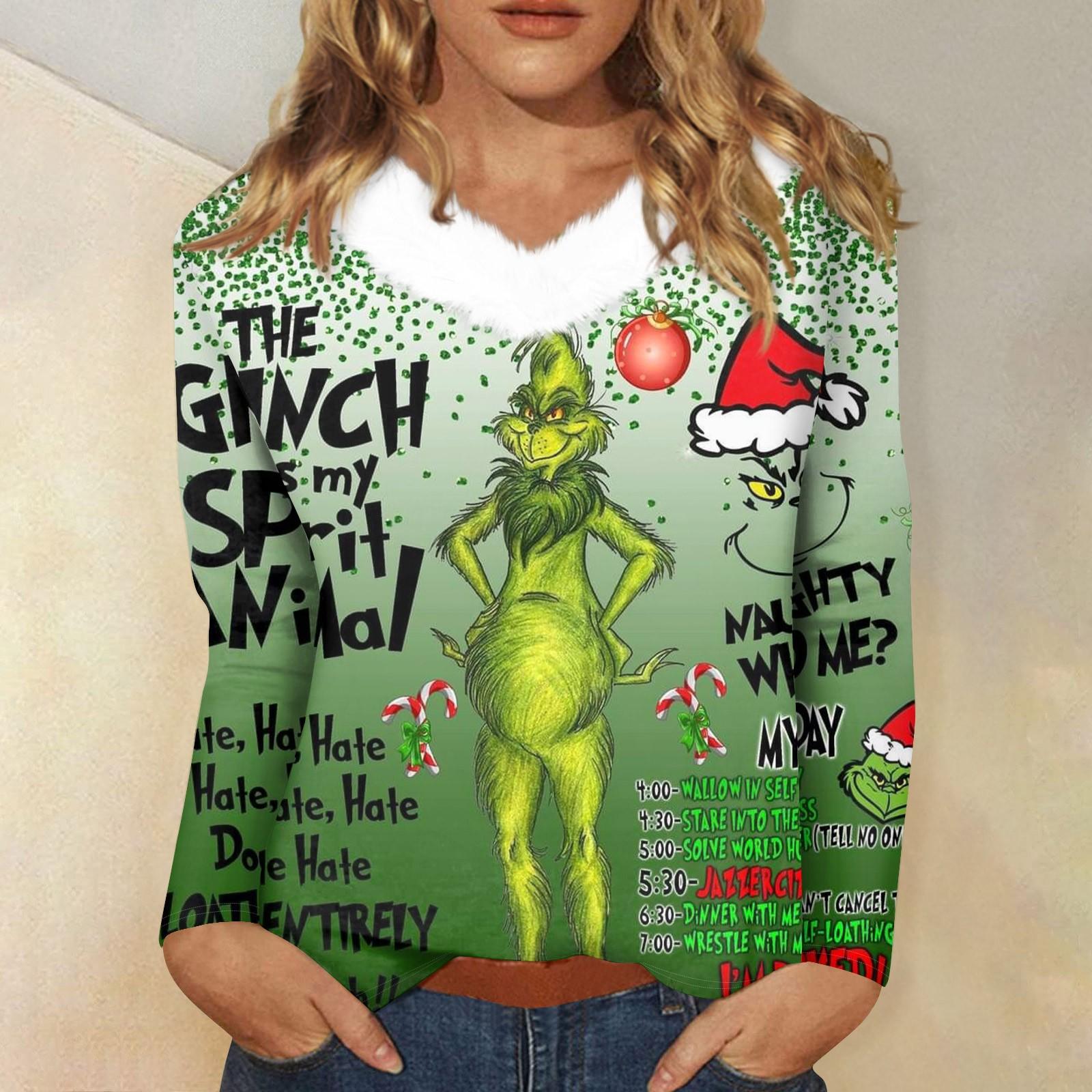 

Женская футболка с длинным рукавом, рождественская вечеринка, плюшевый воротник, топ с V-образным вырезом XXL