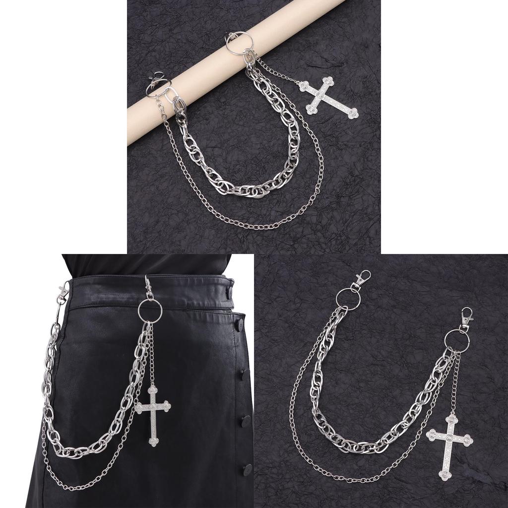 Metallic Hip Hop Double Layer Chain With Cross Pendant For Men And Women