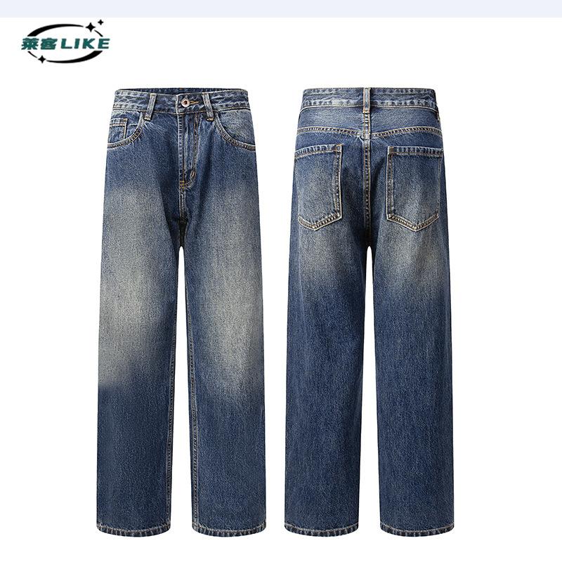 Autumn/Winter Men'S American High Street Retro Straight Leg Jeans Thick Pants With Velvet Loose Trendy Versatile Denim Pants
