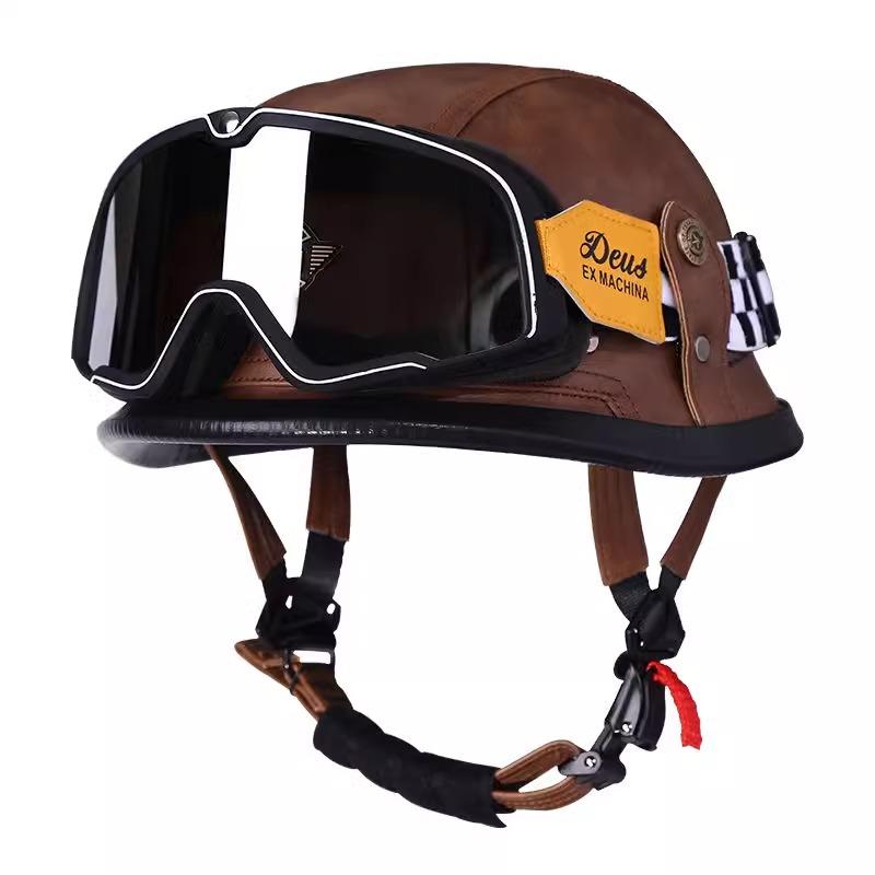 VGV Vintage Half Helmet Motorcycle Helmets Summer Cool Protective Glasses Man Women Boy Girl Light Cute Sunburn Protection