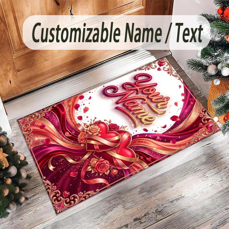 Hearts Theme Crystal Velvet Floor Rug Personalized Custom Name Text Warm Carpet Home Decoration