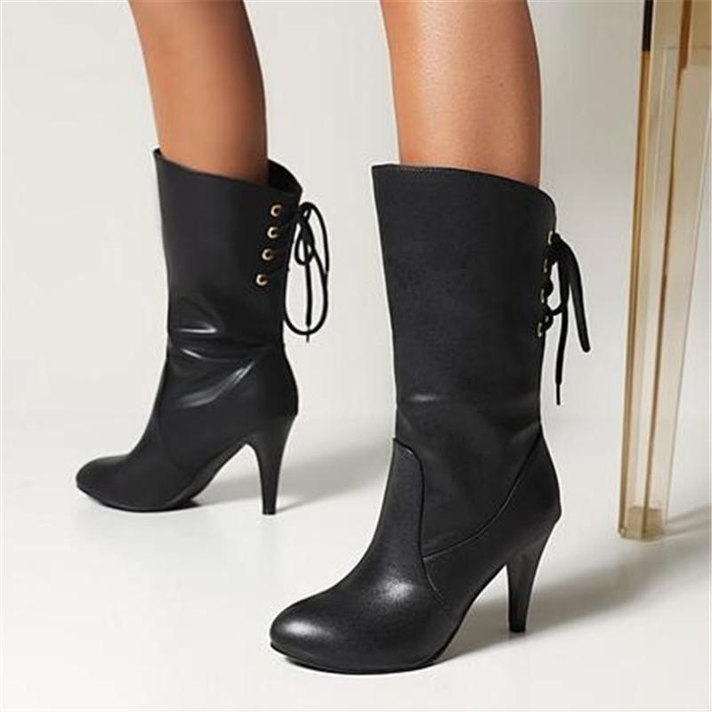 Elegant White Mid-calf Boots Autumn Winter Women Boots Ladies Slip-on Luxury Thin High Heels Party Office Shoes Woman Size 34-43