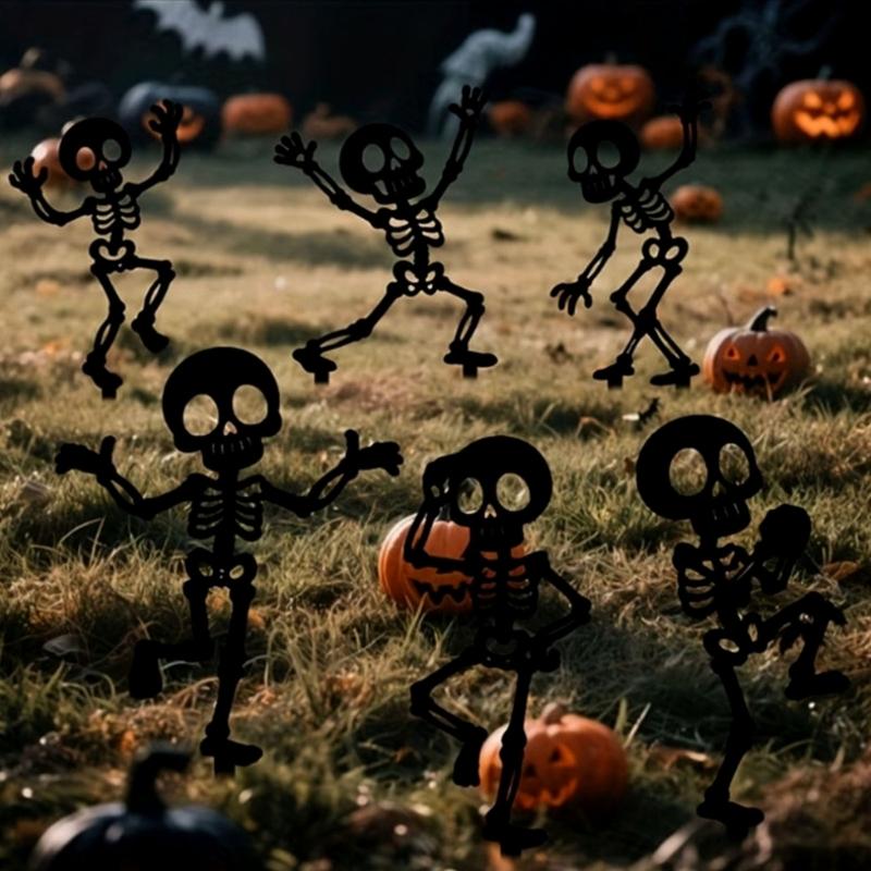 Halloween Yard Stake with Bone Dancer Shape, Black Acrylic Lawn Piece for Garden Display and Outdoor Party Scene