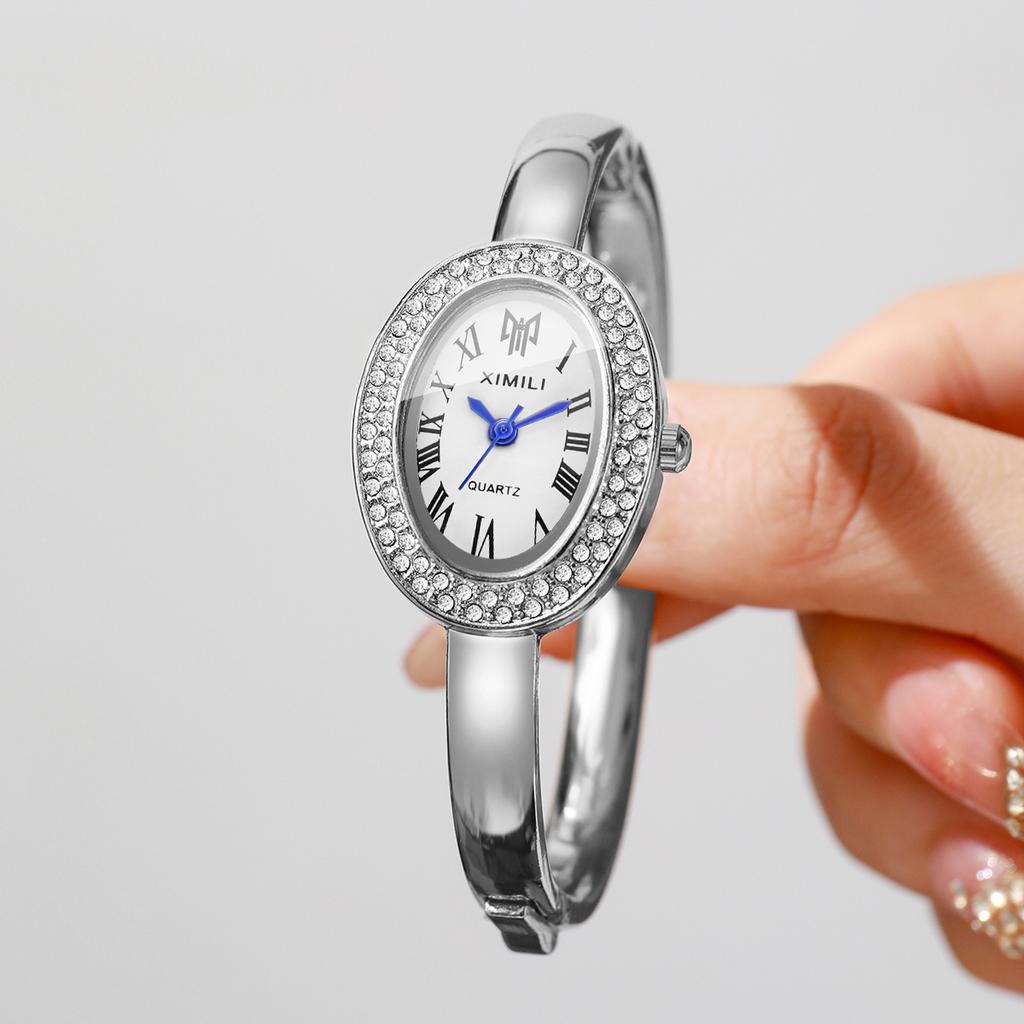 Fashion Oval Roma Dial Women Quartz Watch Elegant Rhinestone Bracelet Bangle Strap Ladies Wristwatch Reloj Mujer