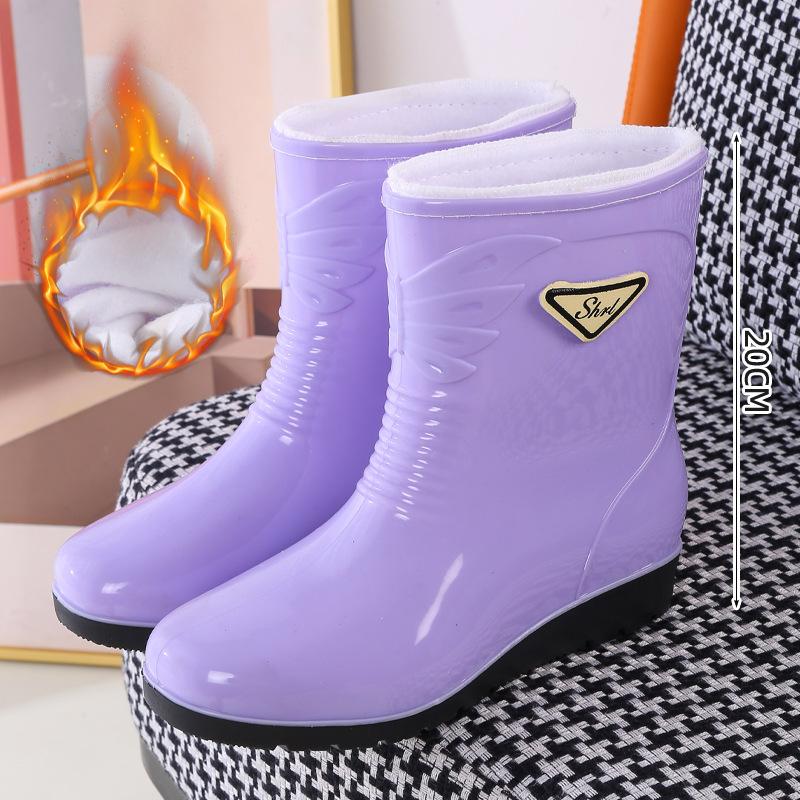 Medium Tube Rain Shoes Women's Water Skiing Shoes Water Glue Shoes Fashion Rain Boots Wear Winter Warm Women's Water Boots Overshoes