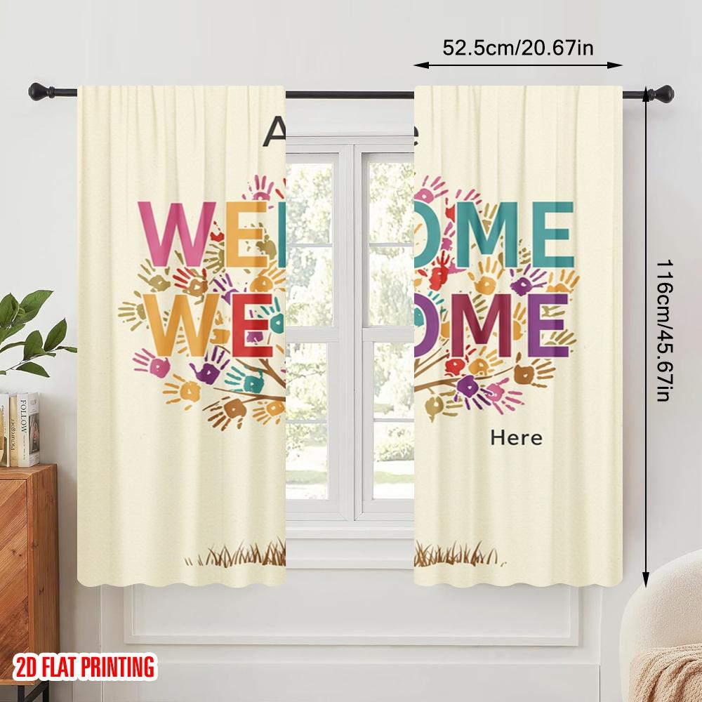 2pcs 2D flat printing Curtain Diversity Tree of Hands Polyester Without Electricity Birthday Party Perfect for Booths Studio