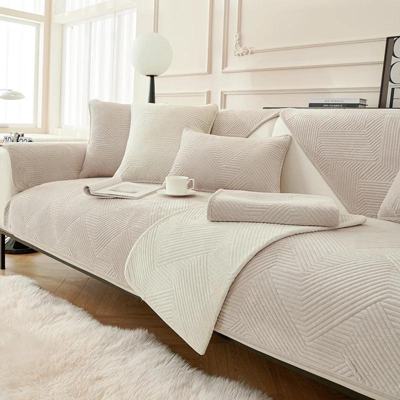Modern Sofa Cover Non-SlipThicken Plush Sofa Cushion Mat Sofa Towel Home Couch Winter Solid Color Couch Cover for Living Room