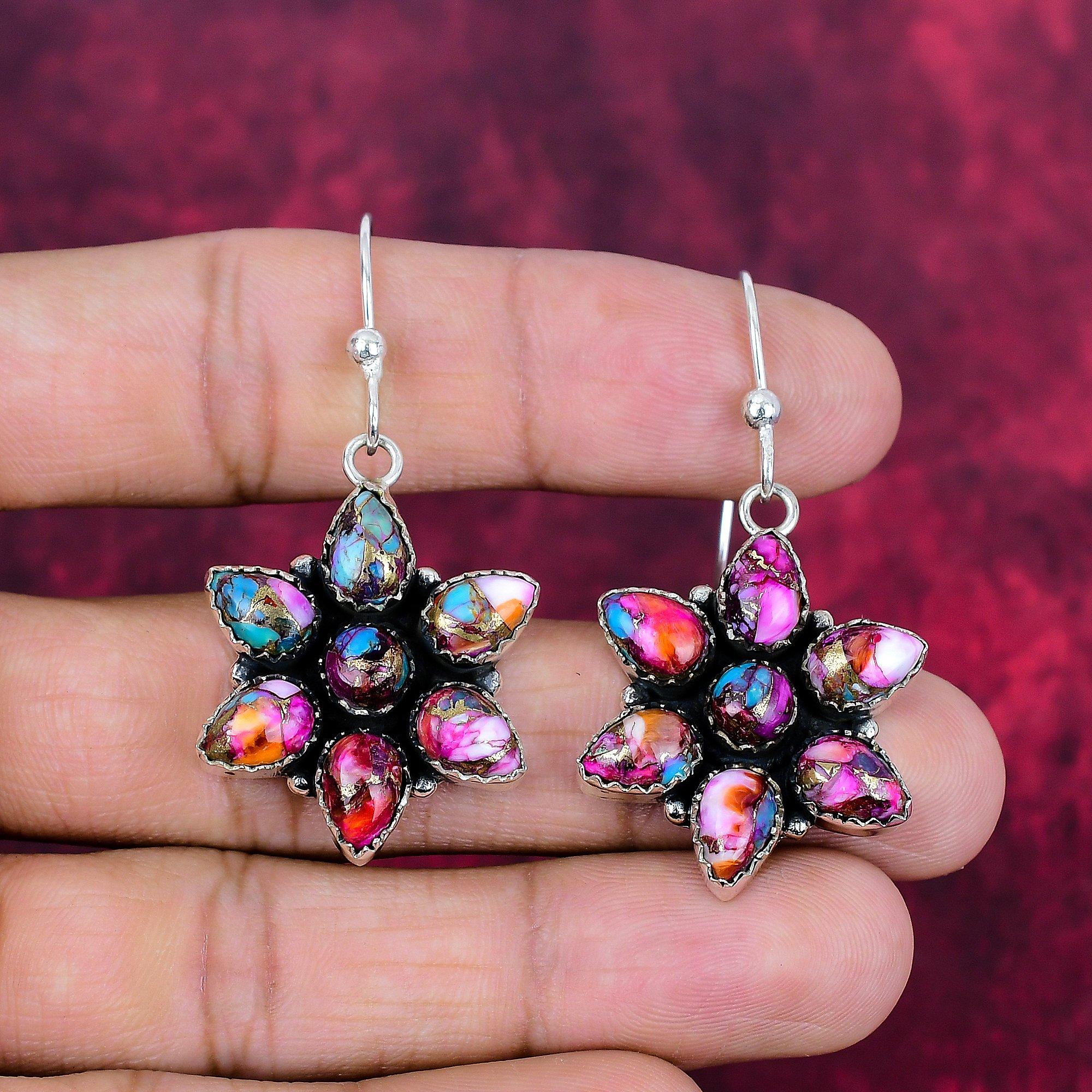 

Pink Spiny Oyster Turquoise Earrings Gemstone Jewelry, 925 Solid Sterling Silver Earrings, Handmade Jewelry Birthstone Earrings, Gift For Him 1.96 Inches