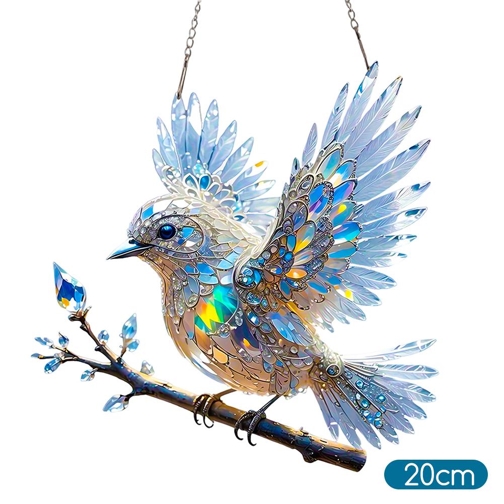 Crystals Skys Bluebirds Stained Art Ornaments,Vibrant 2D Acrylic Colored Birds With Chain,Crystals Birds Hanging Decoration