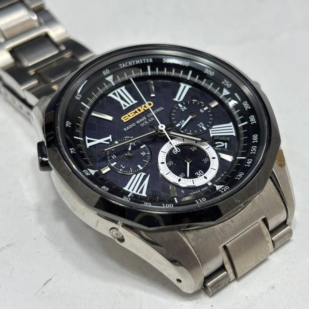 Excellent condition x condition [ Seiko/ SEIKO] Watch/ BRIGHTZ/ Radio-Controlled solar/ Chronograph/ Black Silver/ Working [A758M]