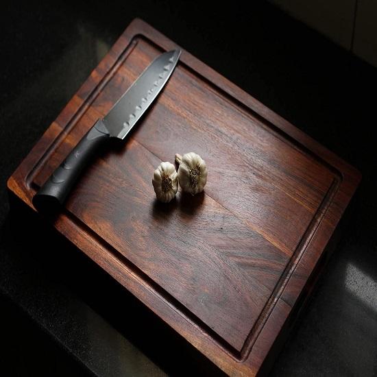 Solid Acacia Wood Reversible Cutting Chopping Board with Juice Groove, Carved Handles