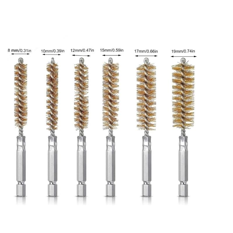 6Pcs Wire Brush 8/10/12/15/17/19mm Polishing Brush Set Tube Brush Set for Metal Part Steel Drill Cleaning Part