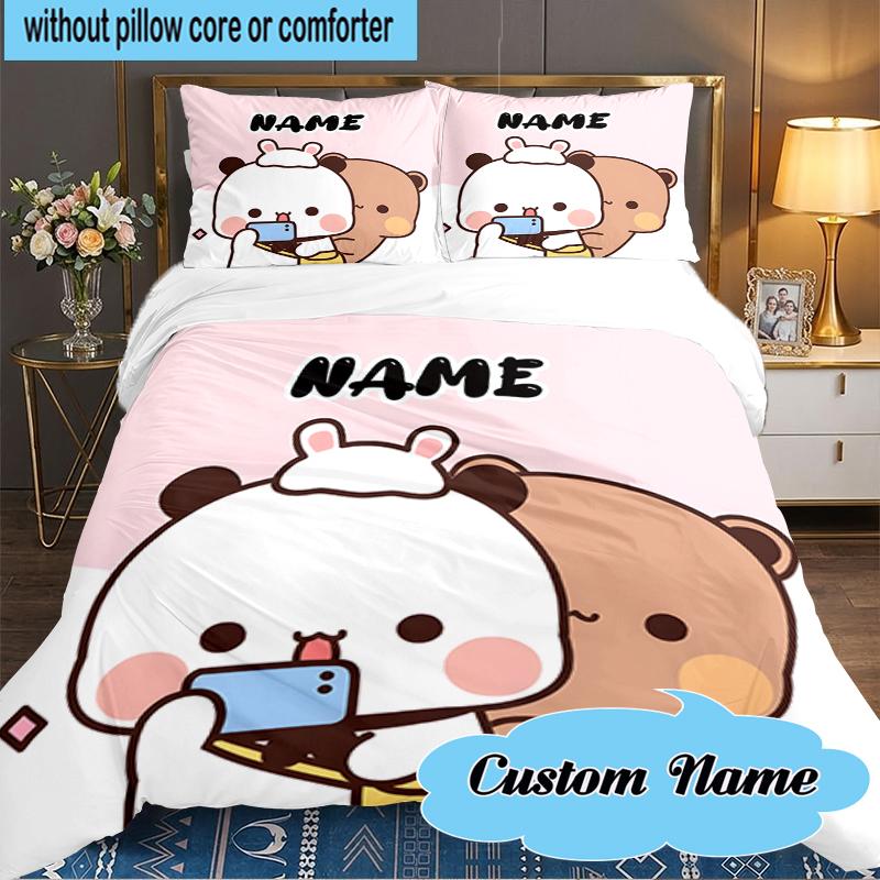 Custom Name Bobo Dudu Bedding Set 3pcs, Bedding Set Including 1pc Duvet Cover And 2pcs Pillowcases for Bedroom, Dormitory Gift