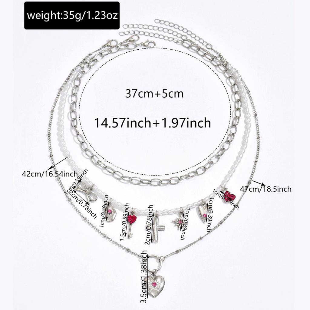 Imitation Pearl Bow Love Necklace European and American Fashion Sweet and Cool Spice Girl Style Cross Pendant Accessories