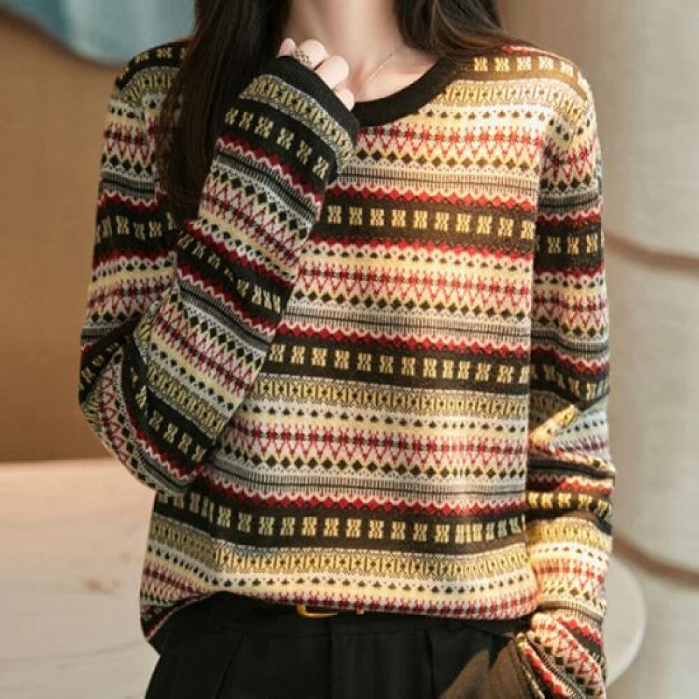 Navava Men ReTro EThnic PaTTern Round Neck Long Sleeve KniT T Nk3356