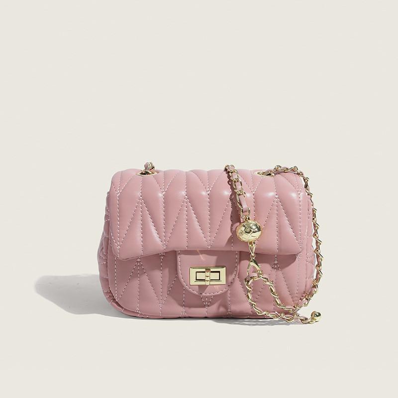 IELGY All-Match Messenger Bag Fashion Rhombus Chain Pink Shoulder Small Square Bag
