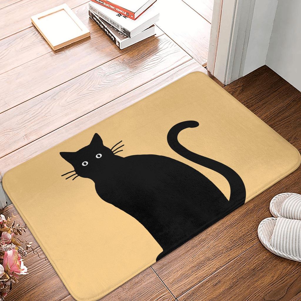 Smiling Black Cat Doormat Non-Slip Entrance Kitchen Bathroom Door Floor Mat Living Room Carpet Rug