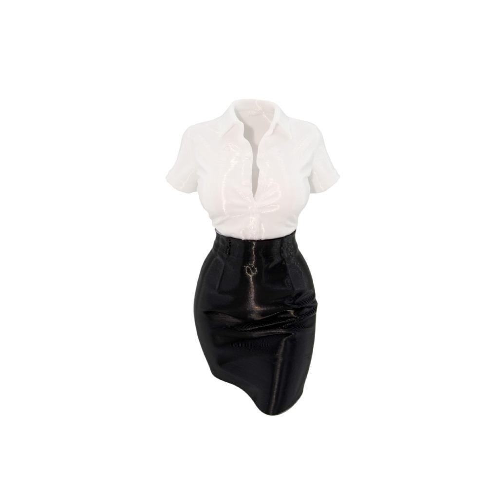 Leather Skirt Lady Half-Body Statue White Shirt Dress Half Body Sculpture  Entryway Display белый